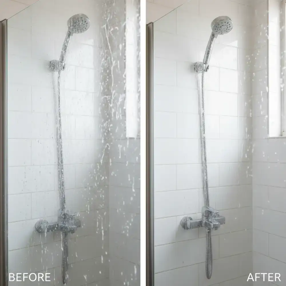 Before and after of a bathroom descaling