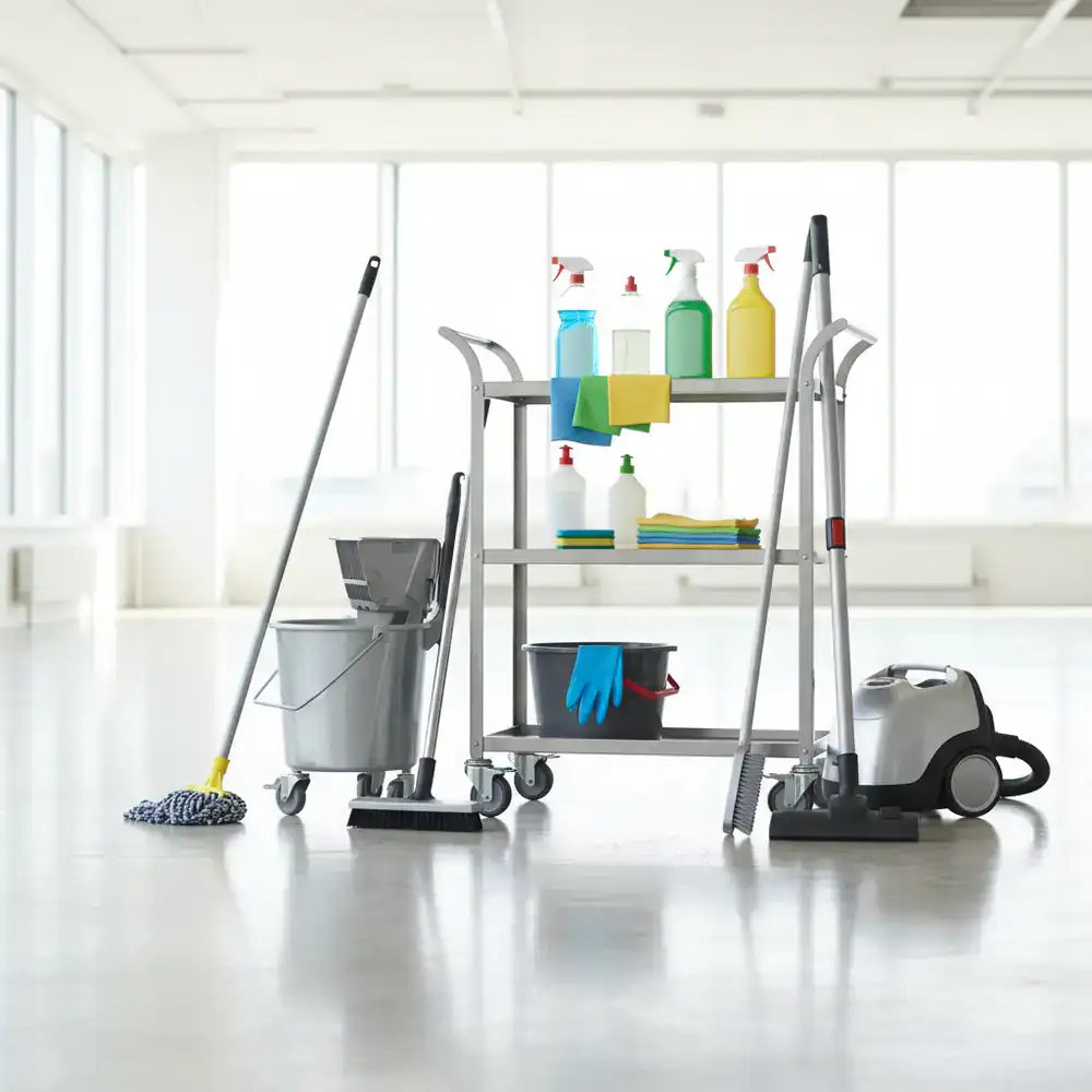 Professional cleaning supplies ready for service