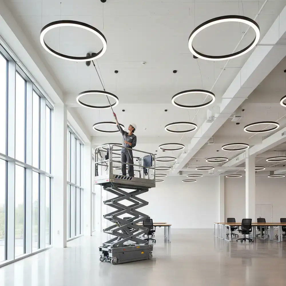 High level dusting of ceiling fixtures