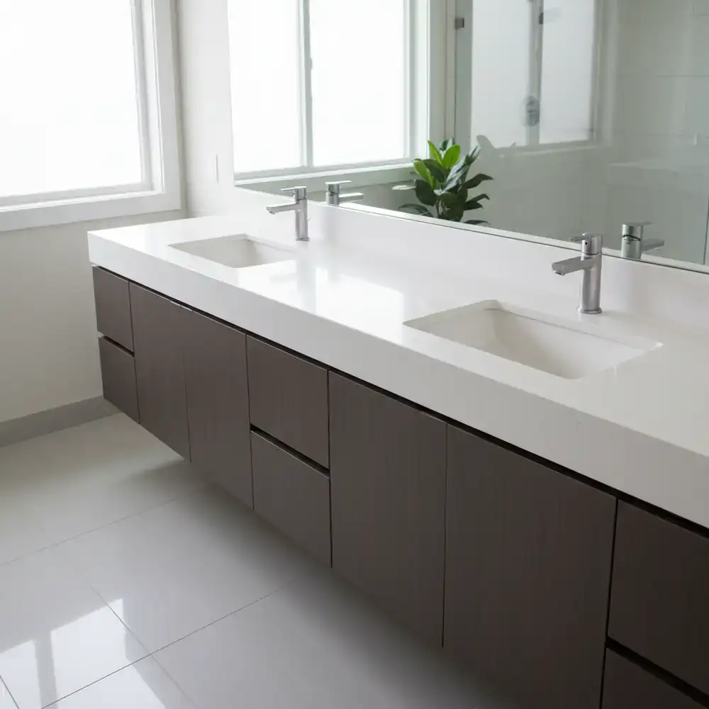 Polished and fully sanitized bathroom vanity